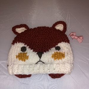 Toddler Brown White Chunky Knit Crochet Bear Hat